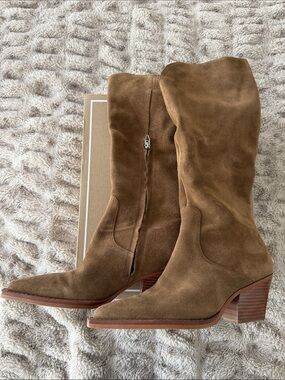 Brown Suede Mid-Calf Western Boots - Women - sz 8